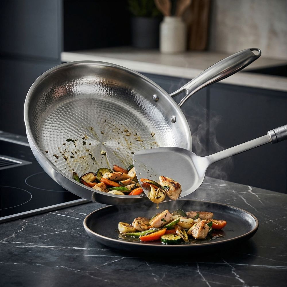 Pure Titanium Hammered Frying Pan with Utensil