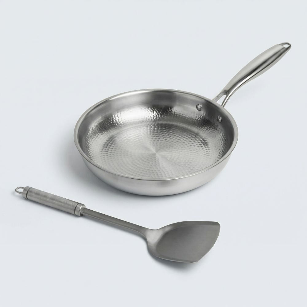 Pure Titanium Hammered Frying Pan with Utensil